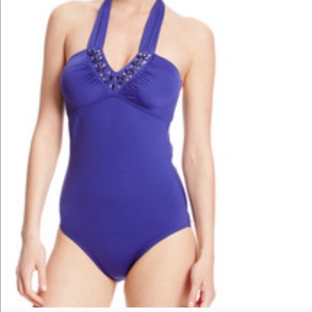 👑 Laundry by Shelli Segal rhinestone sapphire swim
